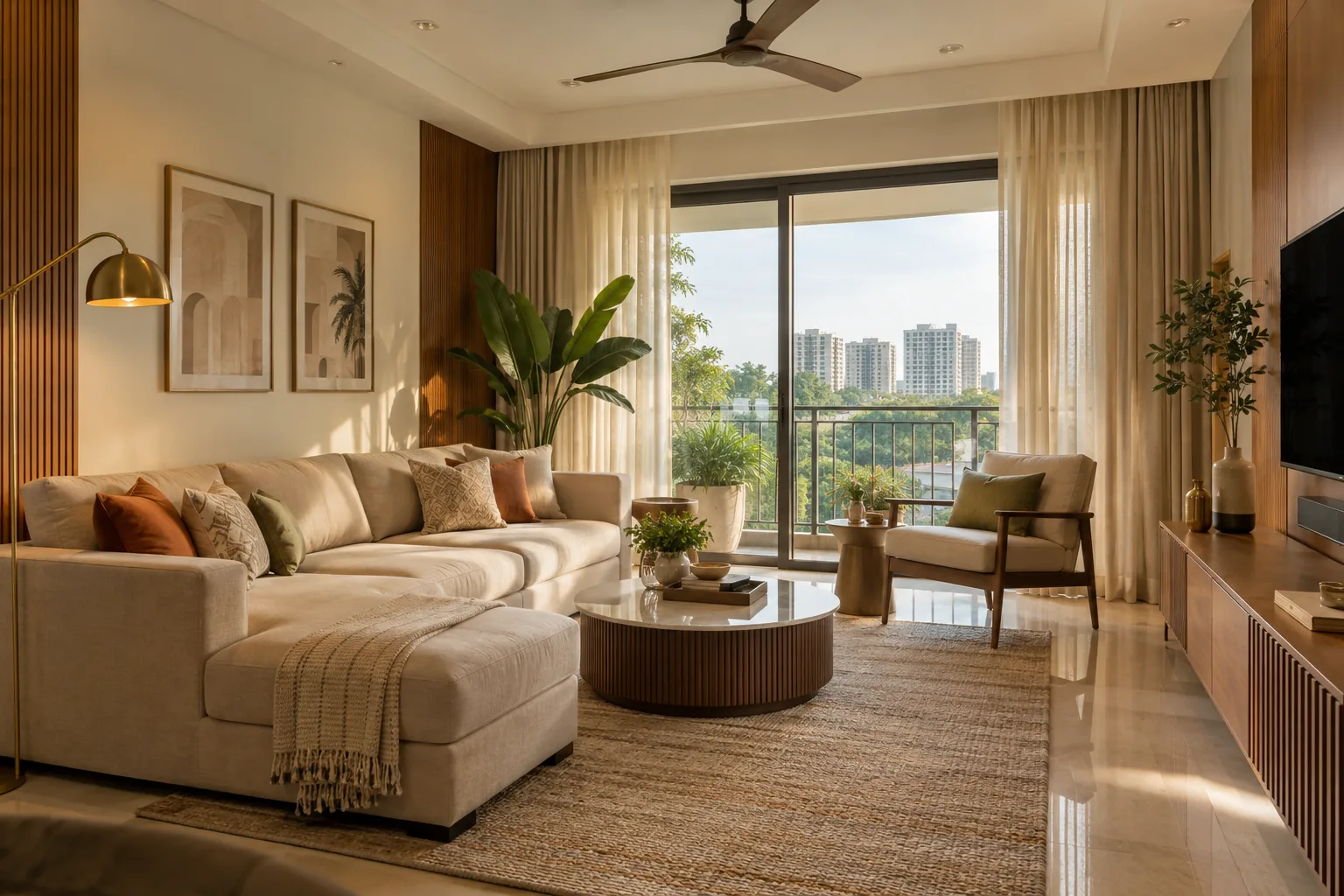 Warm contemporary apartment living room